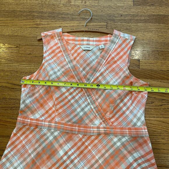 LL Bean Sleeveless Linen Blend Dress Plus Sz 20 Petite Peach/Pink Plaid - Picture 7 of 12